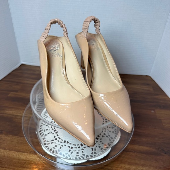 Vince Camuto Shoes - Vince Camuto Restia Beige Croc Embossed Patent Leather Slingback Pumps Heel 6.5M